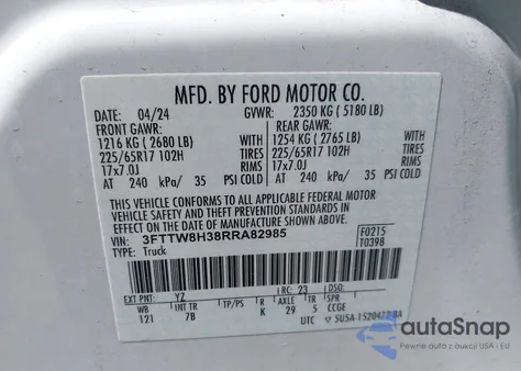 2024 Ford Maverick Xlt z USA, uszkodzony, nr VIN 3FTTW8H38RRA82985